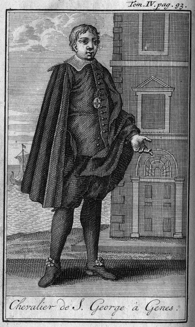 Ridderorden. Ridder van Sint Joris in Genua (Genova Italië) In History of military orders or knights, of the secure and routine militias of both sexes, which have been established so far. Editie genomen van Abbe Giustiniani, R.P.Bonani, M. door Unknown artist