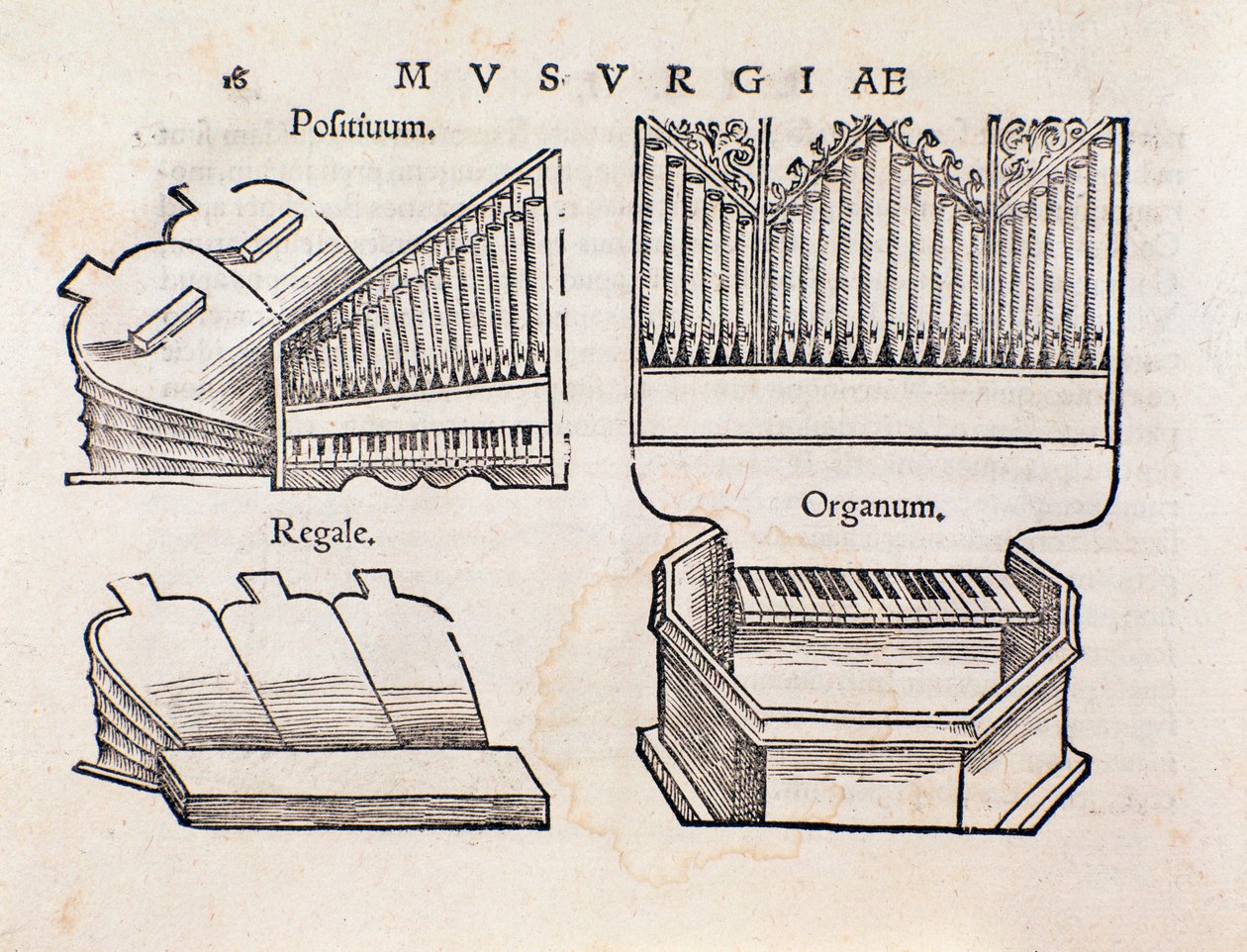 Orgelvoorstelling. Pagina uit Musurgia praktisch handboek van muziek door Unknown artist