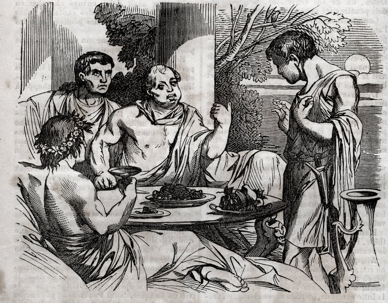 Buitenbanketscène - Vitellius (Aulus Vitellius Germanicus Imperator Augustus) Romeinse keizer (15-69) geeft een feest - gravure in 