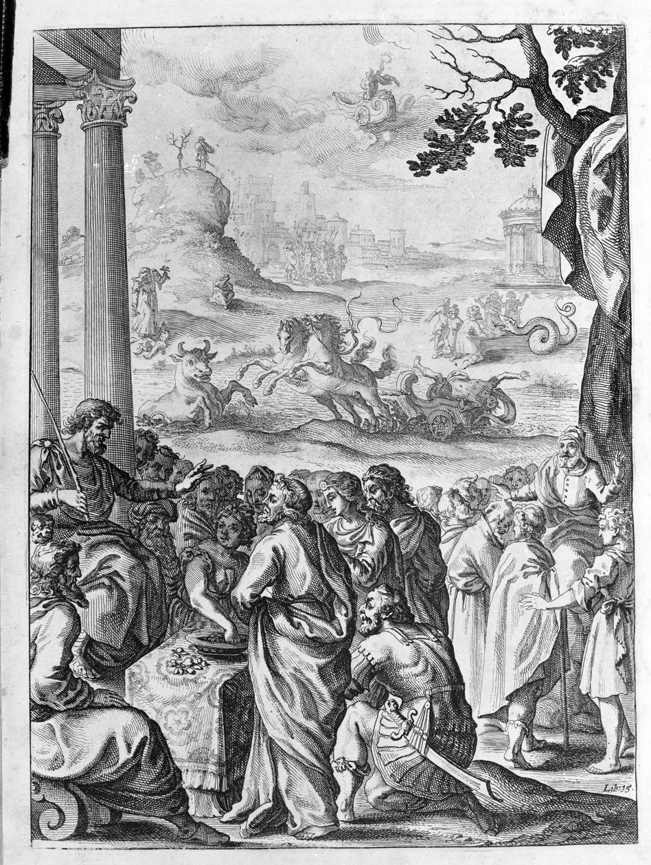 Ovidius - illustratie voor boek 15 - (P. Ovidii Nasonis Metamorphose libri XV met notities van TH. Farnabii.) notitie door Thomas Farnaby (Farnabia) (1575-1647) door Unknown artist