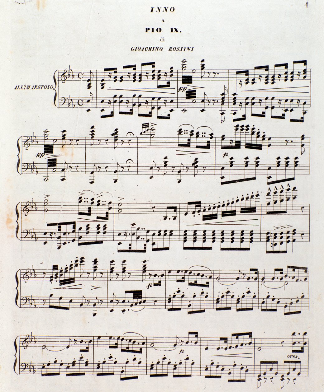 Pagina van muziekpartituur Populair hymne voor Pius IX door Gioacchino Rossini door Unknown artist