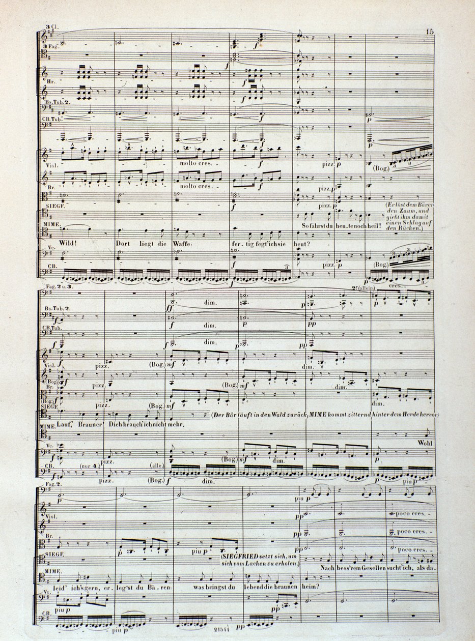Pagina van bladmuziek van Siegfried, opera door Wagner door Unknown artist