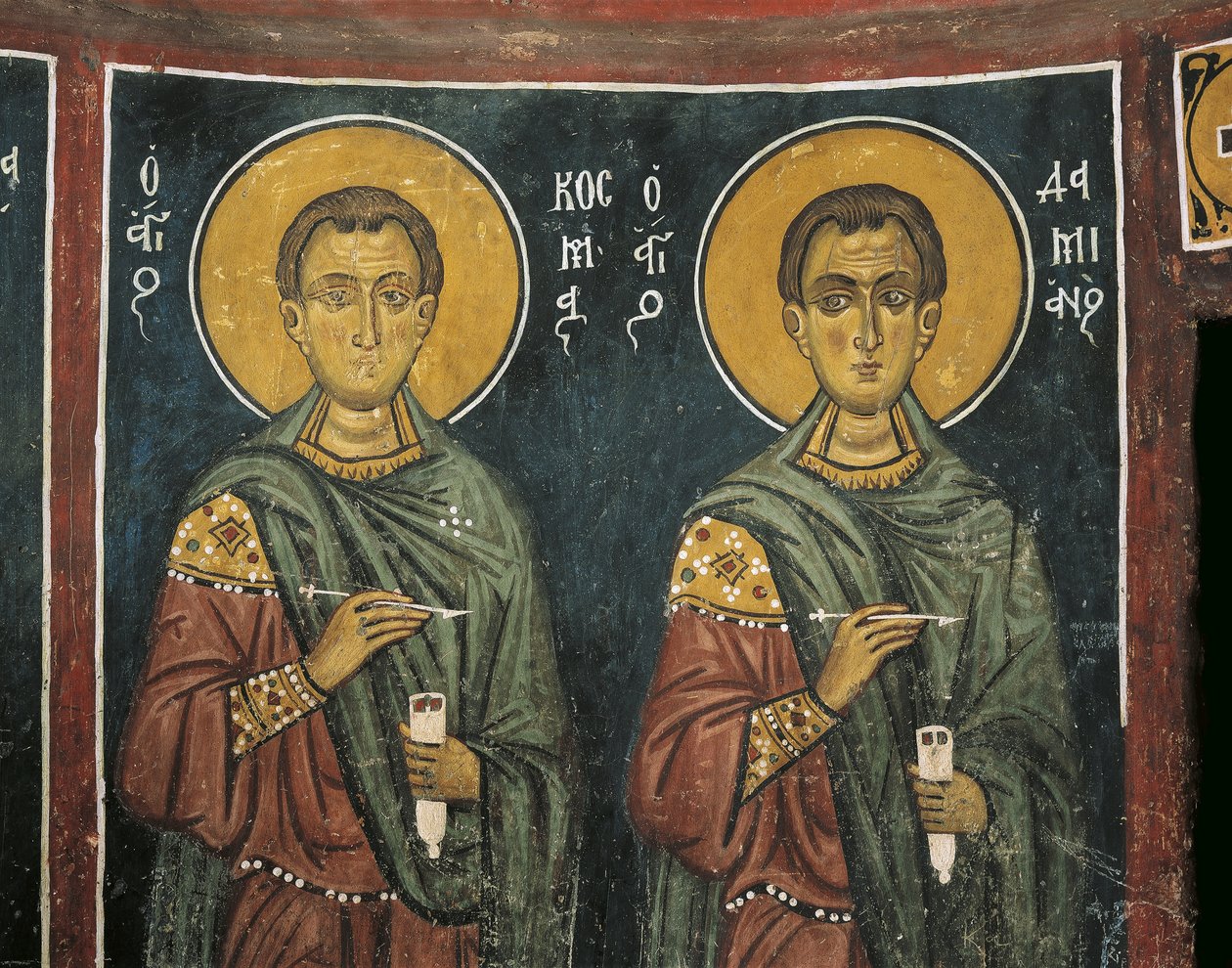 Schilderijen van St. Cosmas met St. Damian, Panagia Ties Asinou Kerk, Nikitart, Cyprus door Unknown artist