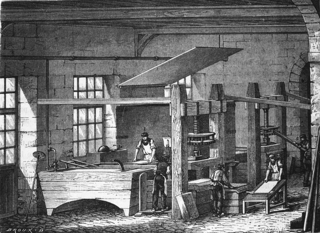 Papierproductie in de 19e eeuw door Unknown artist