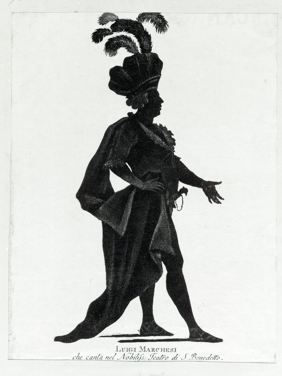 Optreden van de Italiaanse castraat Luigi Marchesi (1754 - 1829) ook bekend als Marchesini zingend in het theater van San Benedetto door Unknown artist