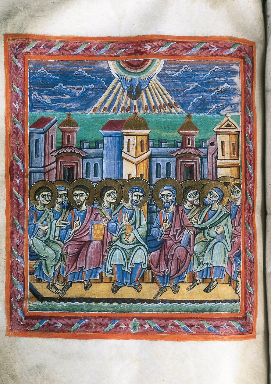 Pinksteren, uit manuscript door Unknown artist