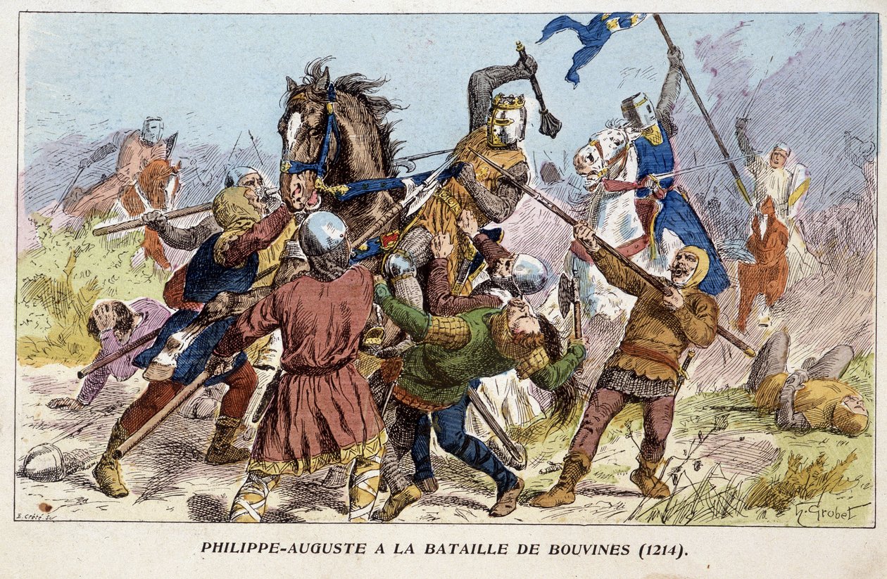 Philippe-Auguste (Philippe Auguste) bij de Slag bij Bouvines (1214) door Unknown artist