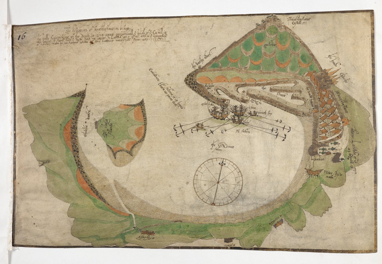 Plan van de stad en haven van San Sebastian, getekend door Richard Poulter, juni 1585 door Unknown artist