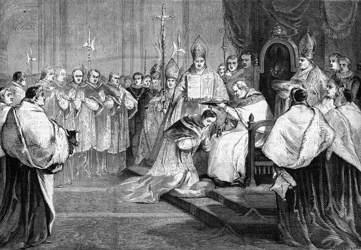 Paus Pius IX overhandigt de kardinaalshoed aan prins Lucien Bonaparte in 1868 door Unknown artist
