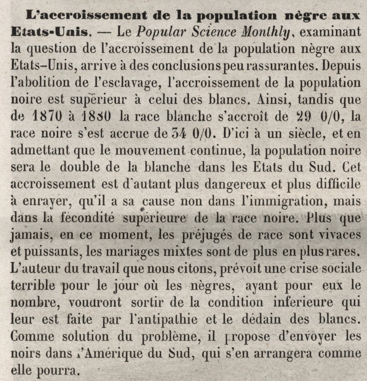 Bevolkingsgroei in de Verenigde Staten: racistische opmerking in het boek volgens een artikel in Popular Science Monthly door Unknown artist