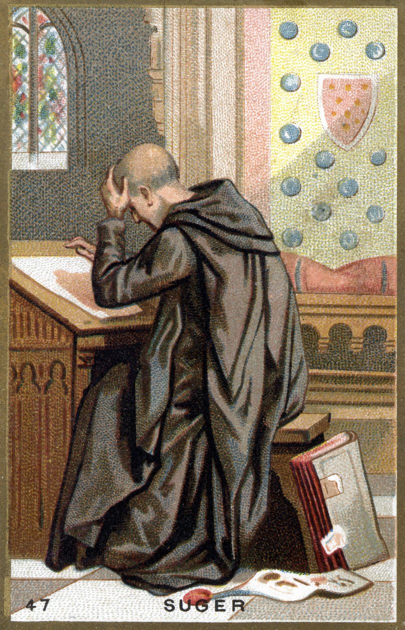 Portret van Abbe Suger (1081 - 1151). Chromolithografie van het einde van de 19e eeuw door Unknown artist