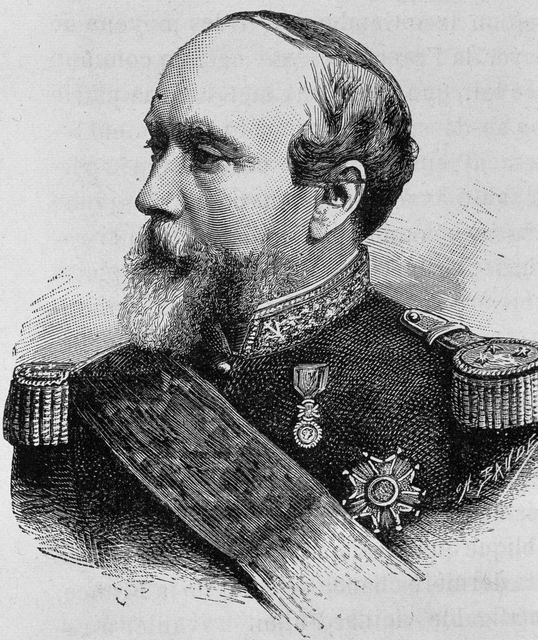 Portret van Admiraal Pothuau (1815-1882). Gravure van het einde van de 19e eeuw in 