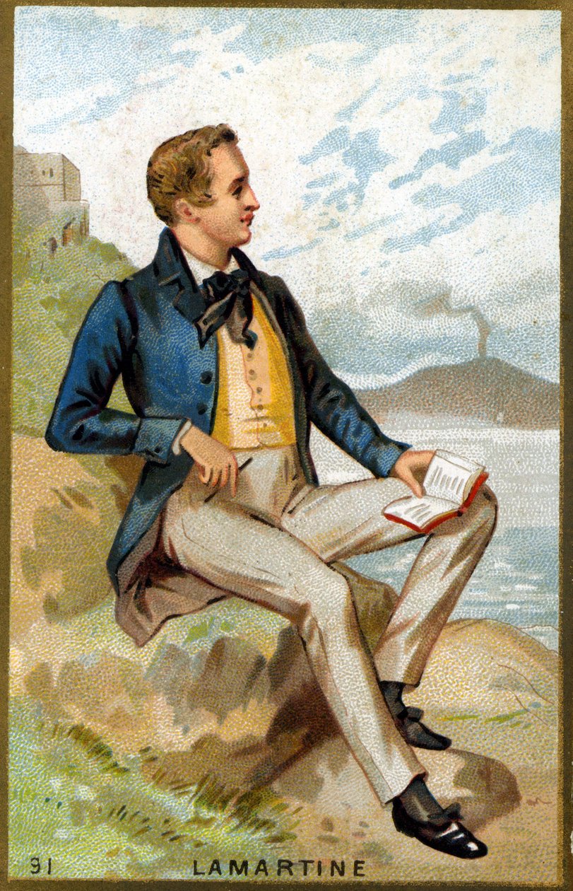 Portret van Alfonso de Lamartine (1790 - 1869) Franse dichter. 19e eeuwse chromolithografie door Unknown artist