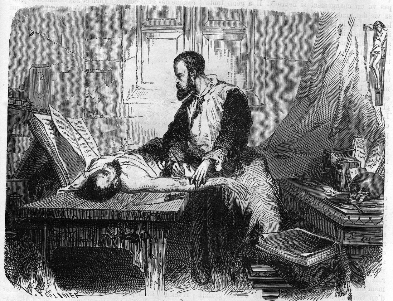 Portret van André Vesale (1514-1564), Nederlandse anatoom (In het Latijn: Andrea Vesalius, Nederlands: Andries Van Wesel). Gravure uit 1866 door Unknown artist