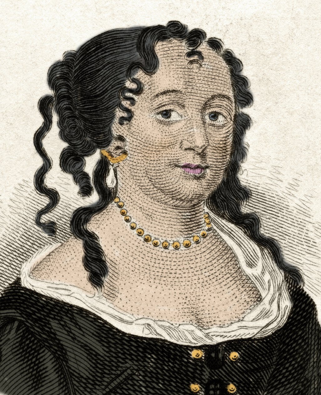 Portret van Anne Hyde (1637-1671), hertogin van York en eerste vrouw van James II van Engeland. Gravure uit de 19e eeuw door Unknown artist