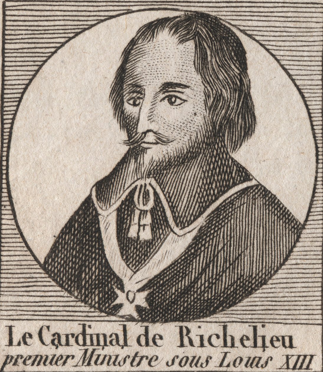 Portret van Armand Jean du Plessis de Richelieu (1585-1642), kardinaal hertog van Richelieu, eerste minister van koning Lodewijk XIII - Kardinaal Richelieu, eerste minister van koning Lodewijk XIII van 1624 tot 1642 - gravure uit 