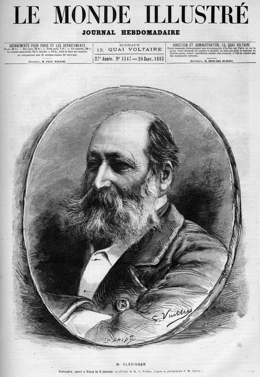 Portret van Auguste Clesinger (1814-1883), Franse beeldhouwer en schilder. Gravure in 