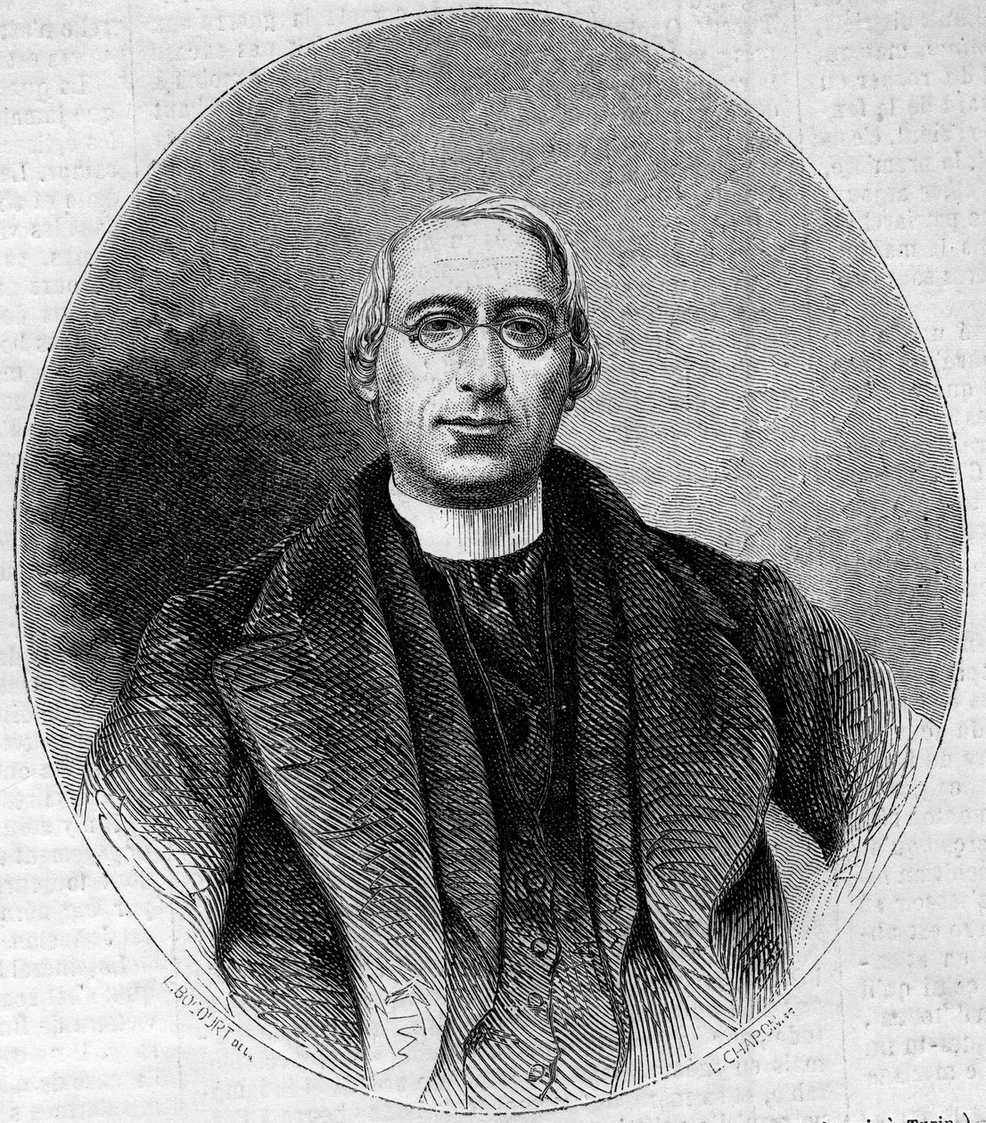 Portret van Carlo Passaglia (1812-1887), Italiaanse geestelijke, voorstander van de eenheid van Italië. Gravure in 