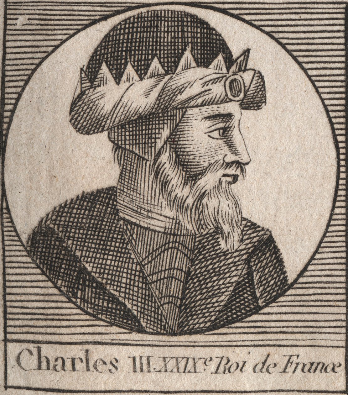 Portret van Karel III de Eenvoudige (879-929) koning van de Franken - Karel III (879-929) - Karel de Eenvoudige - koning van Frankrijk, 893-923 - gravure uit 