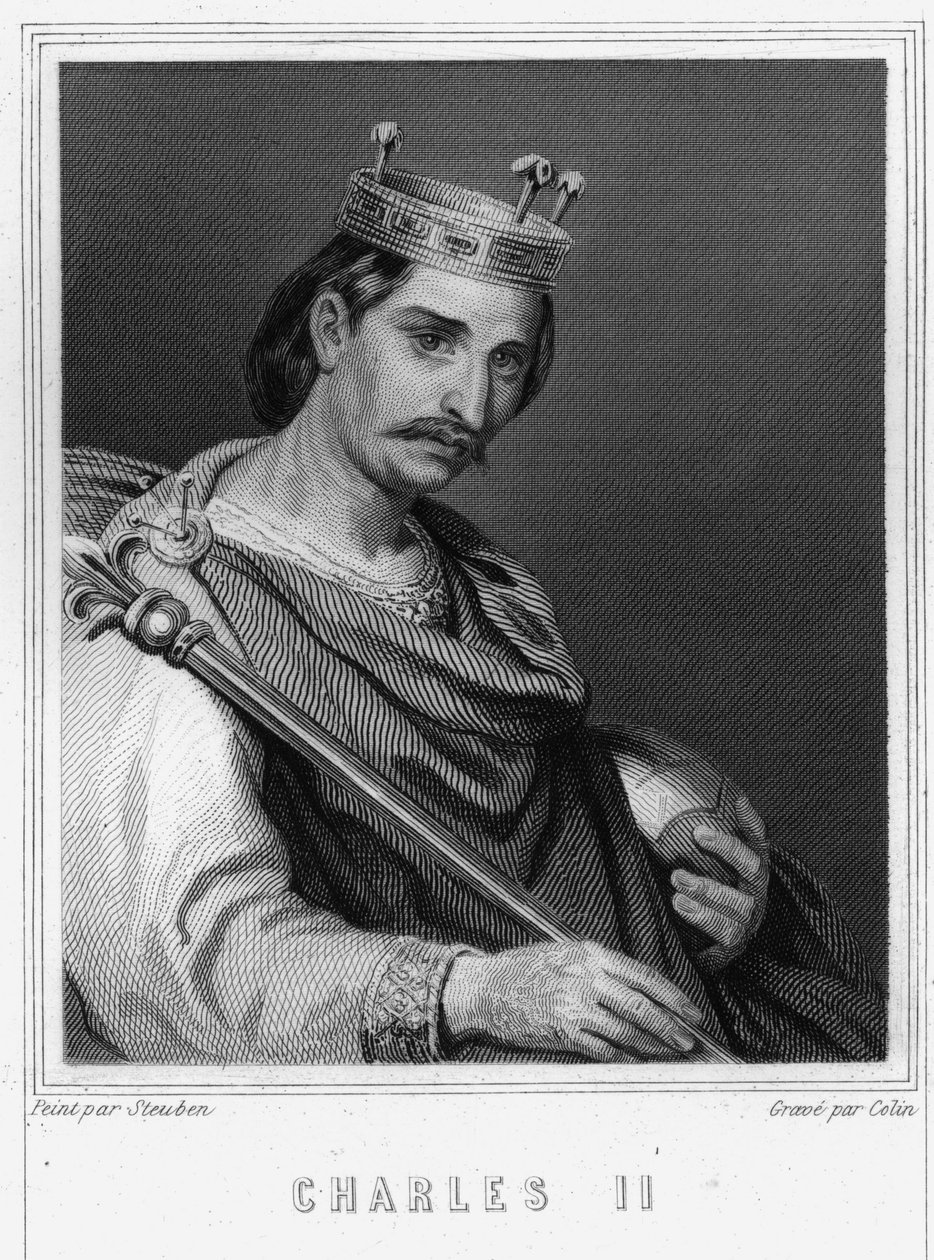 Portret van Karel II de Kale (823 - 877), koning van Frankrijk - in "Histoire des Français" door Lavallée, gravure, sd door Unknown artist