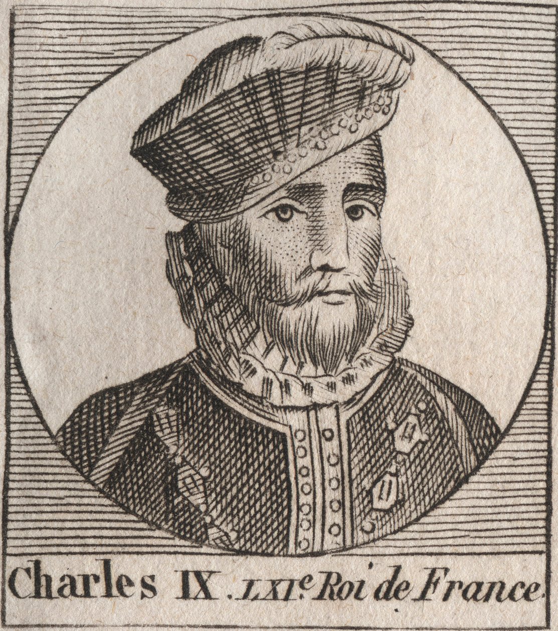 Portret van Karel IX (1550-1574), koning van Frankrijk - gravure uit 