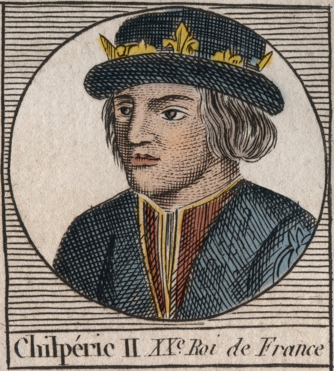 Portret van Chilperik II (ca. 670-721), koning van Neustrië (gravure uit 