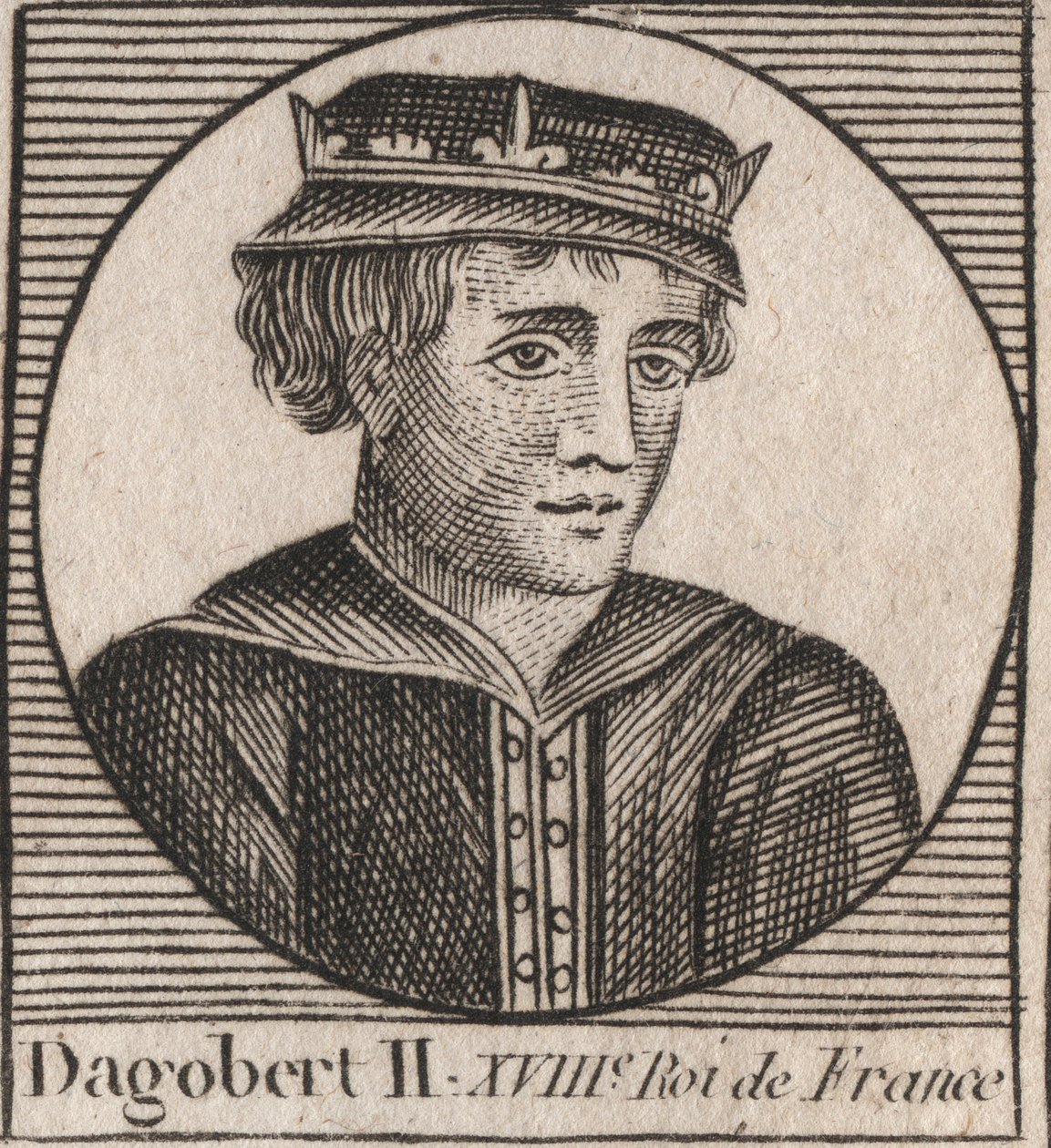 Portret van Dagobert II, Koning van de Franken van 711 tot 716 (gravure uit 
