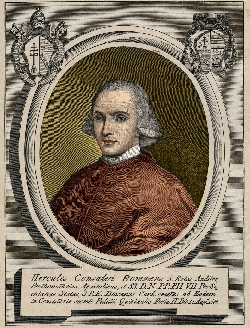 Portret van Ercole Consalvi (1757-1824), kardinaal staatssecretaris van Pius VII. Gravure uit de 19e eeuw door Unknown artist