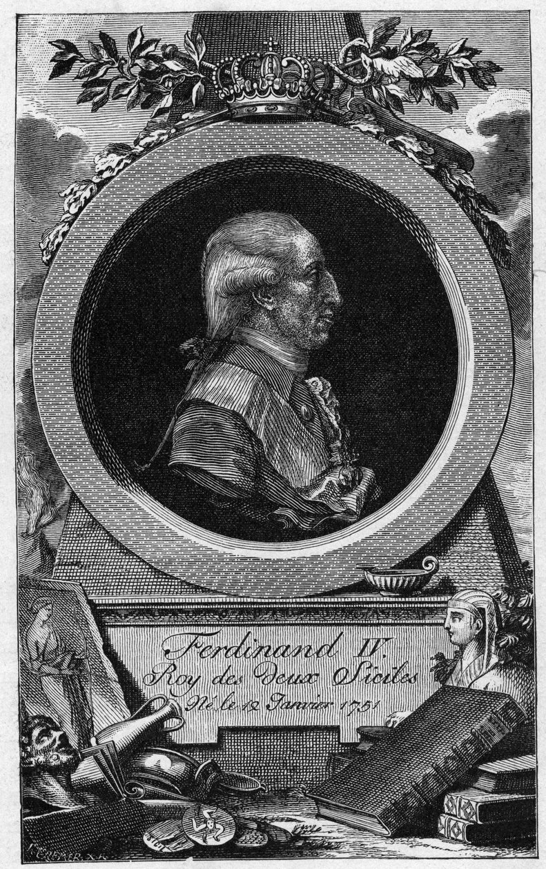 Portret van Ferdinand I van de Twee Siciliën (of Ferdinand IV van Napels) (1751-1825) - 19e-eeuwse gravure door Unknown artist