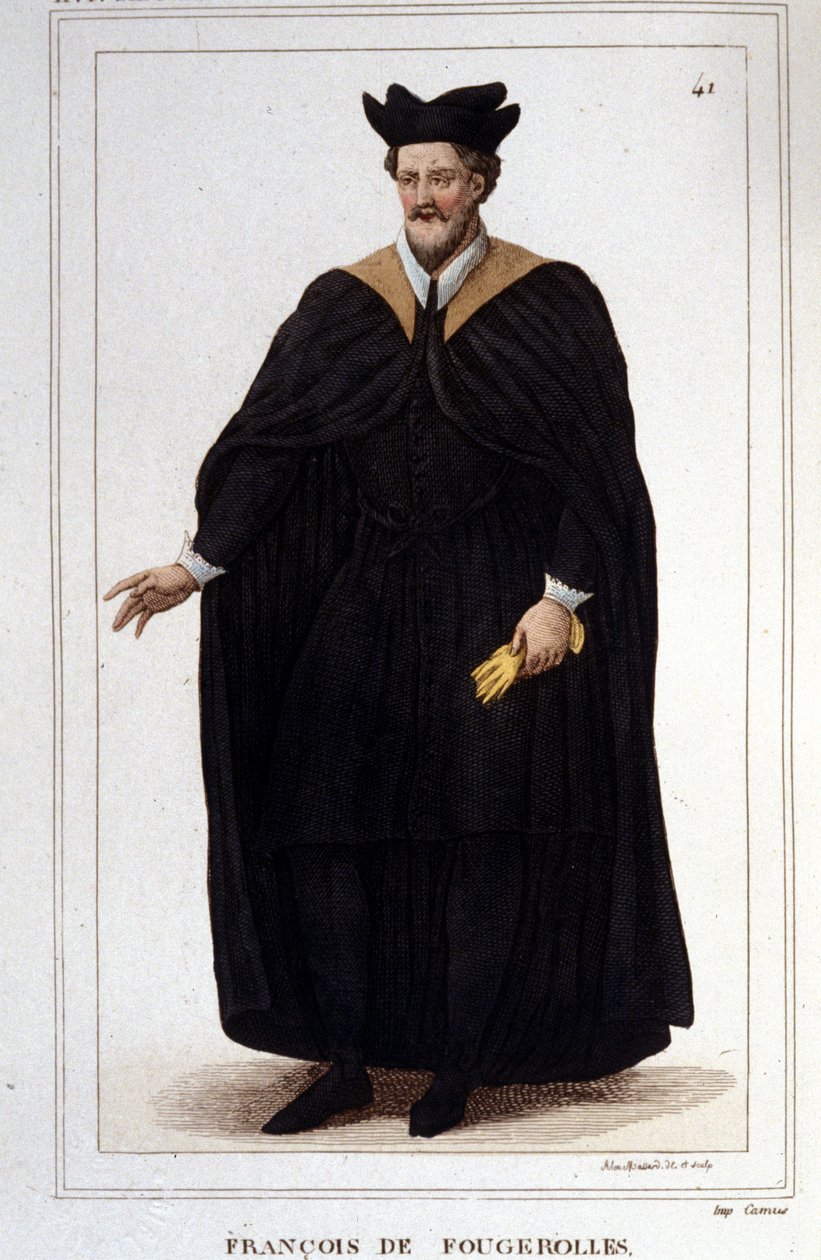 Portret van François de Fougerolles, latinist, doctor in de geneeskunde. Hij leefde in de 16e eeuw. Gravure uit 1830. door Unknown artist