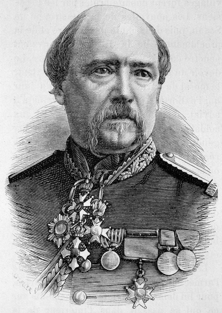 Portret van generaal Coffinières. Gravure van het einde van de 19e eeuw in 