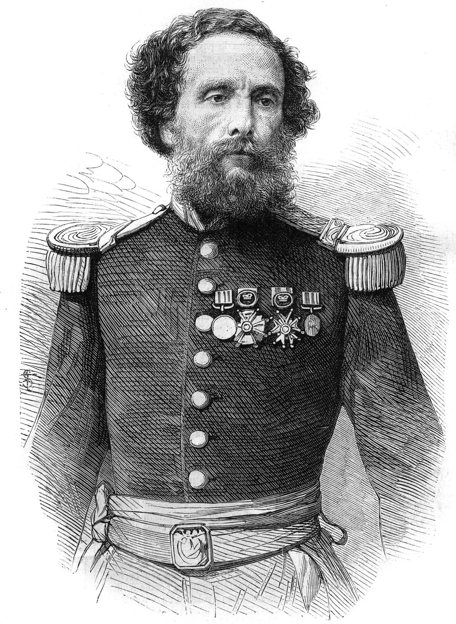 Portret van generaal Juan Antonio Pezet (1809-1879), president van de Republiek Peru. Gravure in 