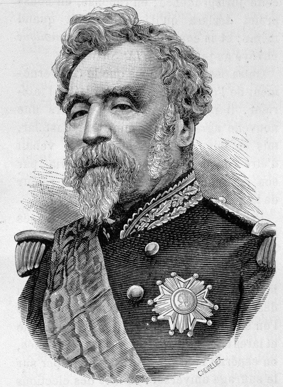 Portret van Generaal de la Motterouge. Gravure uit het einde van de 19e eeuw in 