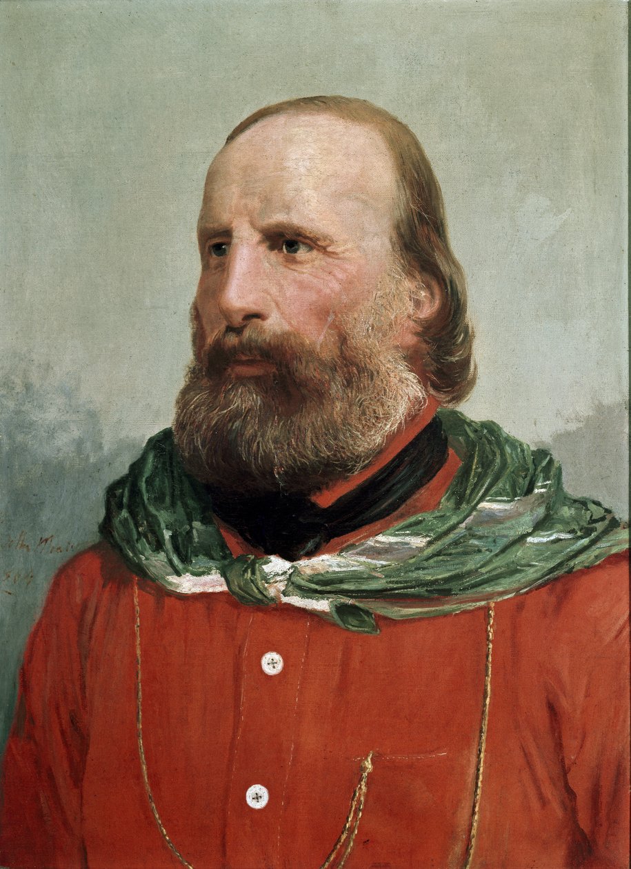 Portret van Giuseppe Garibaldi in een rood hemd (tempera) door Unknown Artist