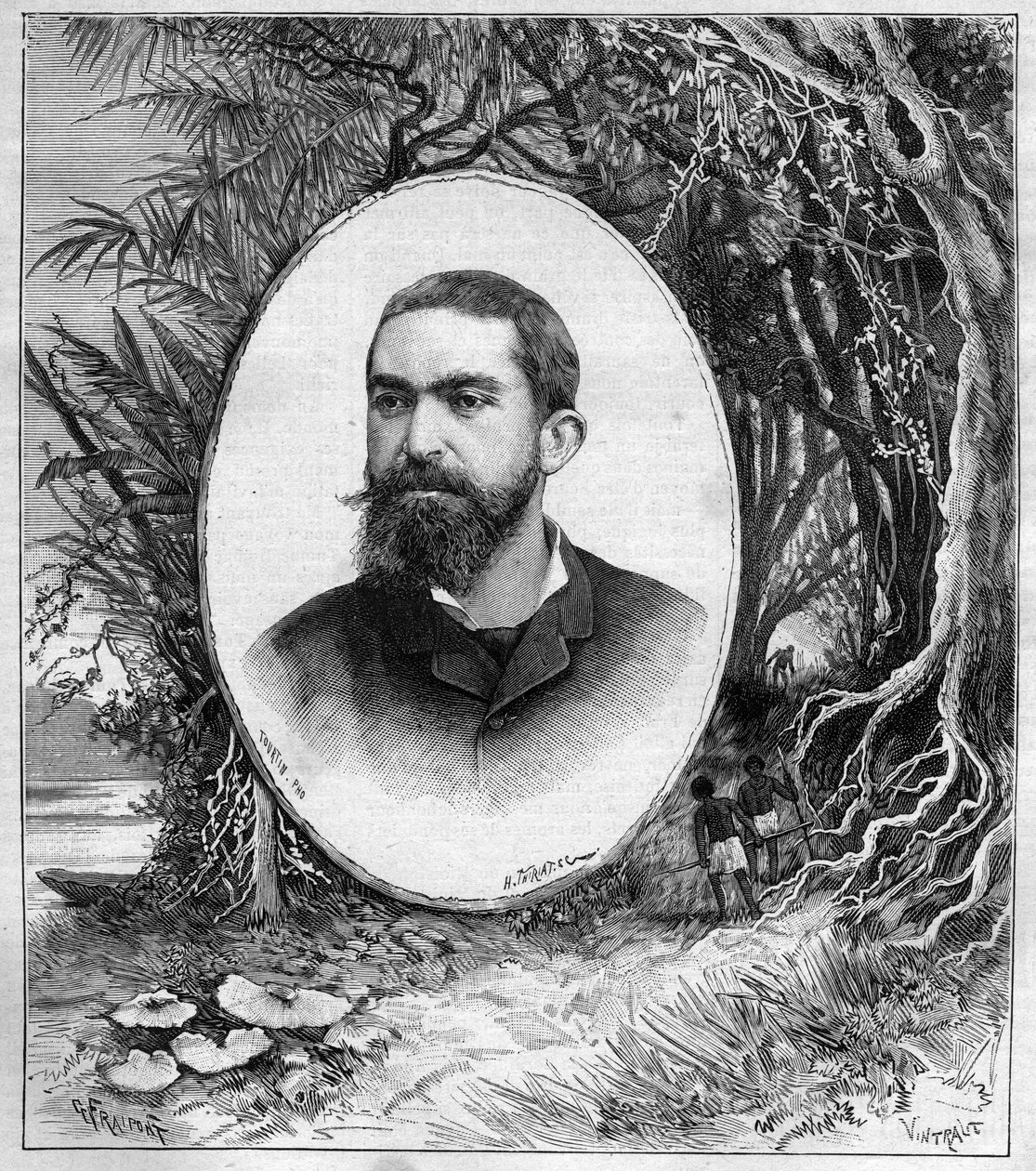 Portret van Henri Coudreau (1859-1899), professor in de geografie en ontdekkingsreiziger van de Amazone (Brazilië) - gravure in journal des voyages 1889 door Unknown artist