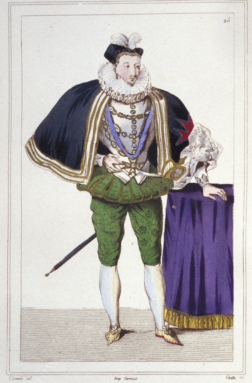 Portret van Hendrik III (1551 - 1589), koning van Frankrijk. Gravure uit 1830 door Unknown artist