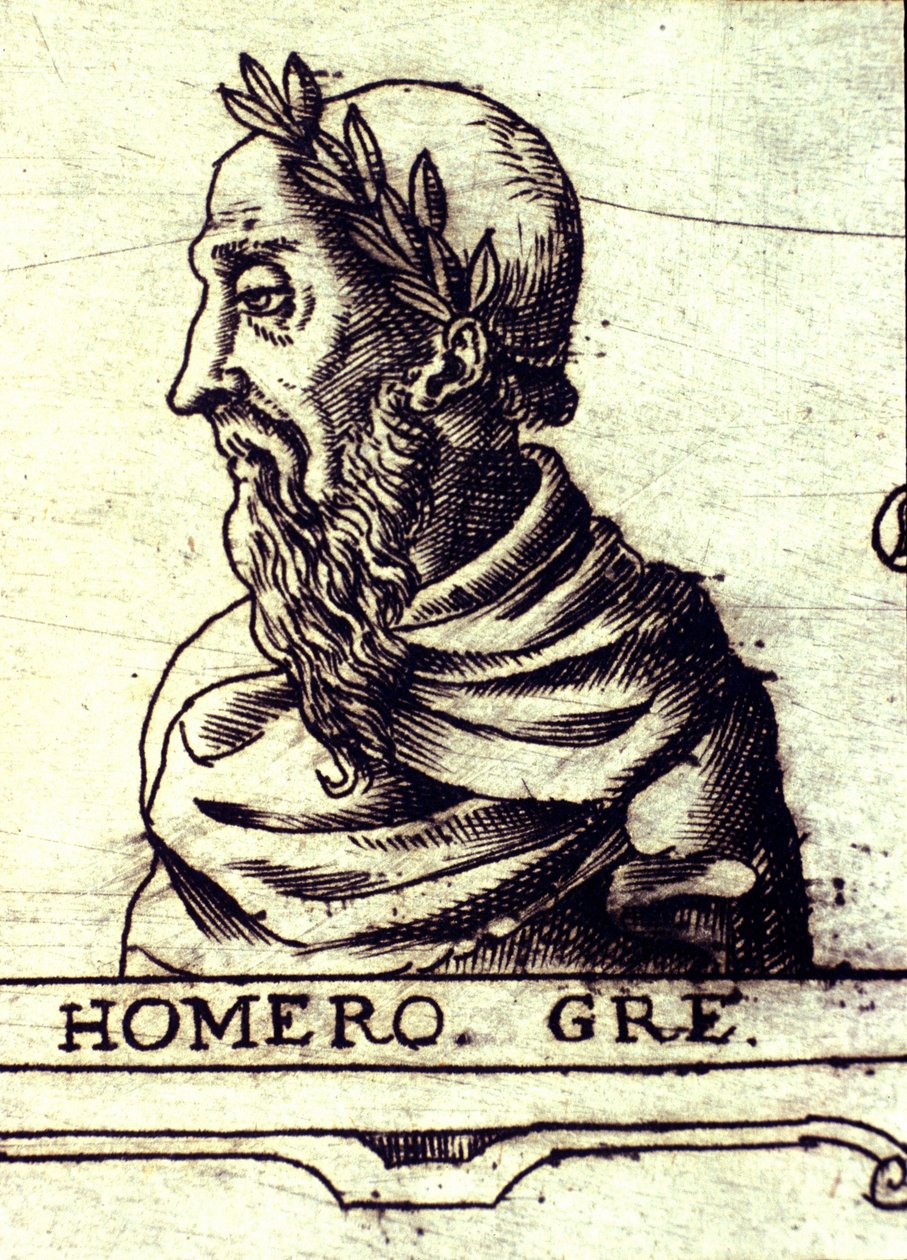 Portret van Homerus (9e eeuw v.Chr.). Gravure uit 1560 uit de Atlas van Urbano Monte door Unknown artist