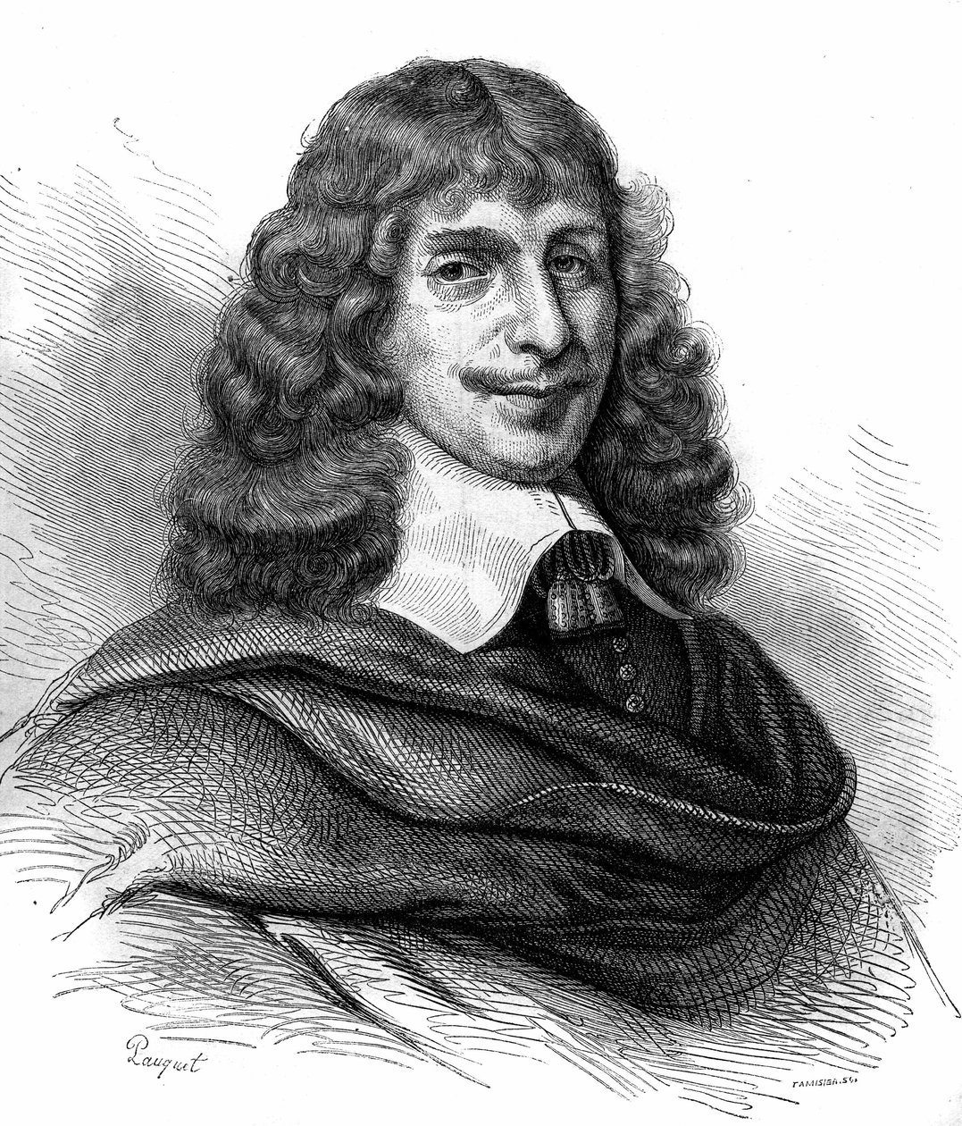 Portret van Jean Francois Sarasin (Sarrazin, Sarazin) (1614-1654), Franse schrijver. Gravure uit 1870. door Unknown artist