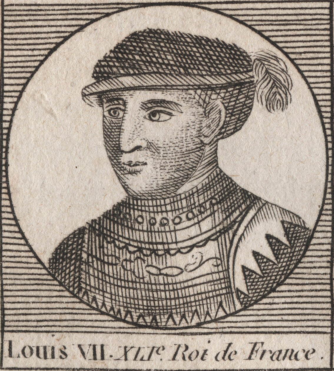 Portret van Lodewijk VII genaamd de Jonge (1120-1180), Koning van de Franken van 1137 tot 1180 (gravure uit 