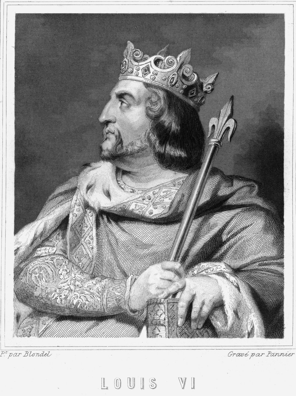 Portret van Lodewijk VI de Dikke (1081-1137), Koning van Frankrijk - in "Histoire des Français" door Lavallée, gravure, sd. door Unknown artist