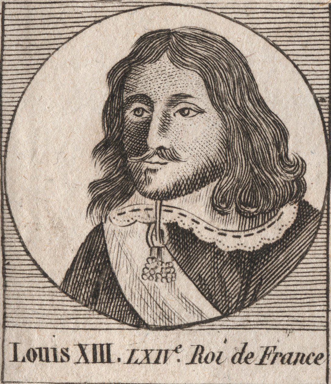 Portret van Lodewijk XIII de Rechtvaardige (1601-1643) koning van Frankrijk - Lodewijk XIII, koning van Frankrijk van 1610 tot 1643 - gravure uit 