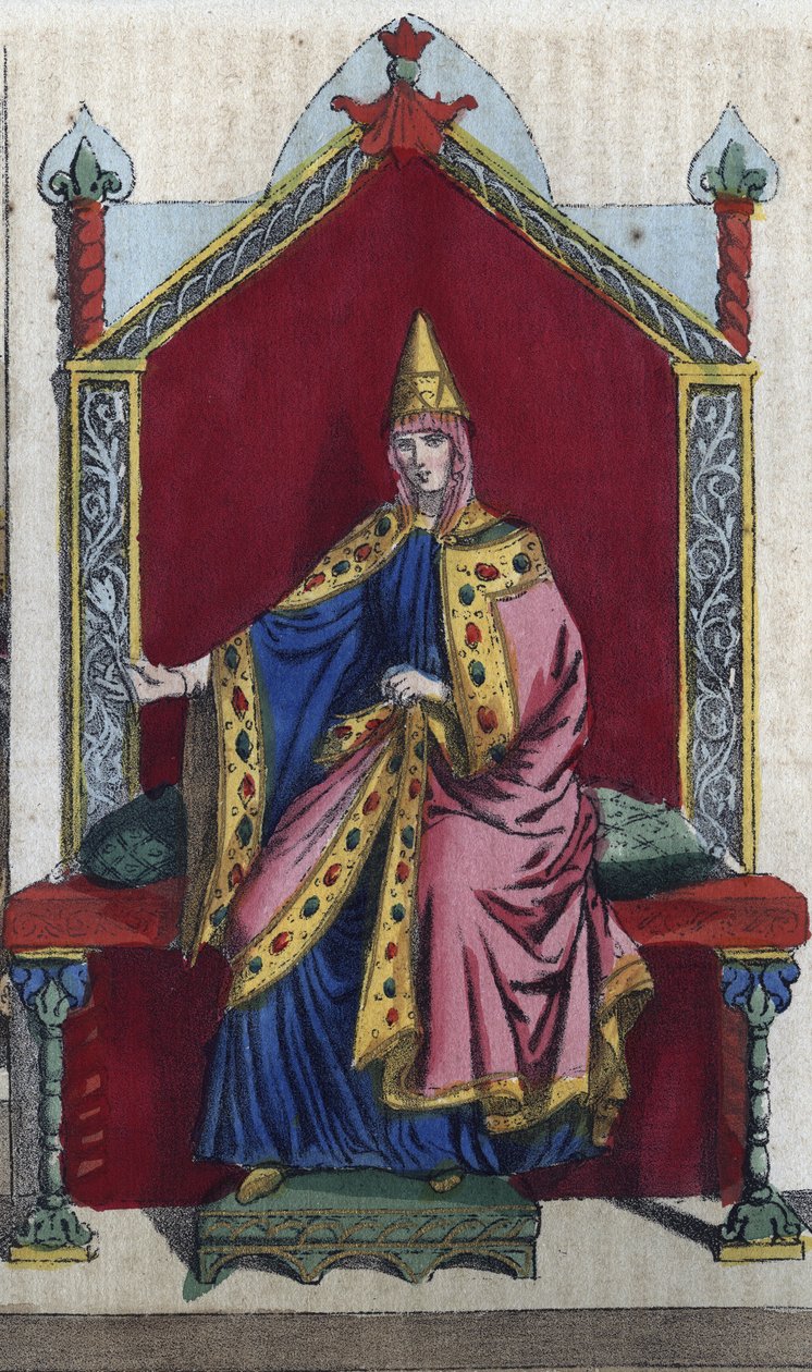 Portret van Matilda van Toscane, Italiaanse edelvrouw - gravure uit Usi e Costumi di Tutti i Popoli dell