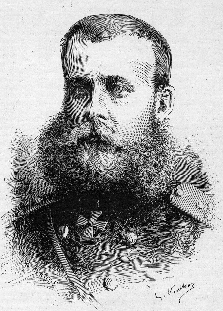 Portret van Mikhail Dmitrievich Skobeleff (1843-1882), Russische militair. Gravure in 