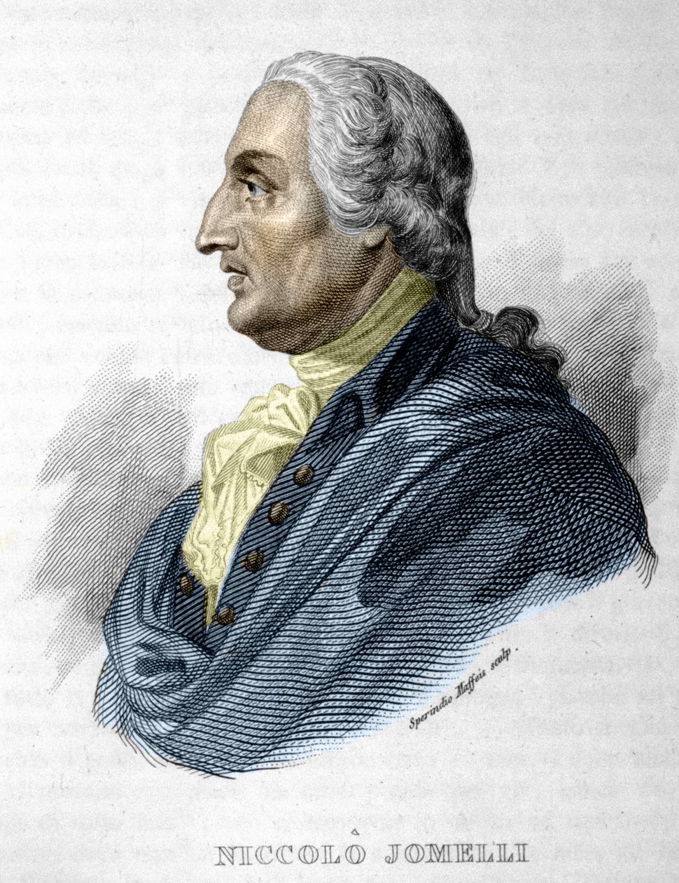 Portret van Niccolo Jomdelli Italiaanse componist 10 september 1714 (Aversa) - 25 augustus 1774 (Napels) gravure 19e eeuw door Unknown artist
