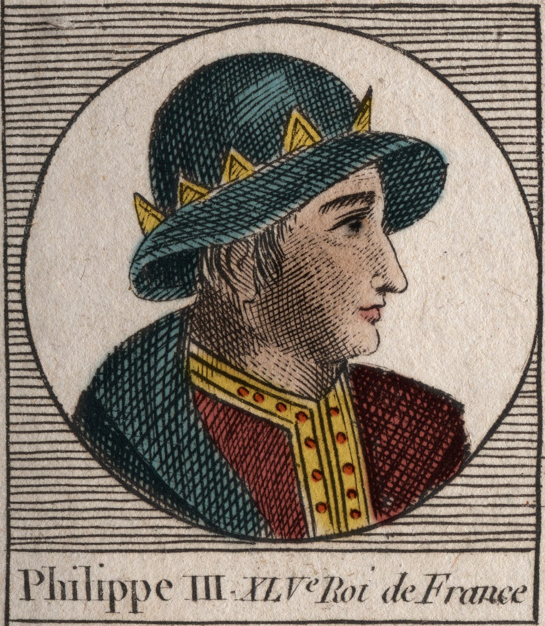 Portret van Filips III van Frankrijk, genaamd Filips de Stoute (1245-1285) (gravure uit 