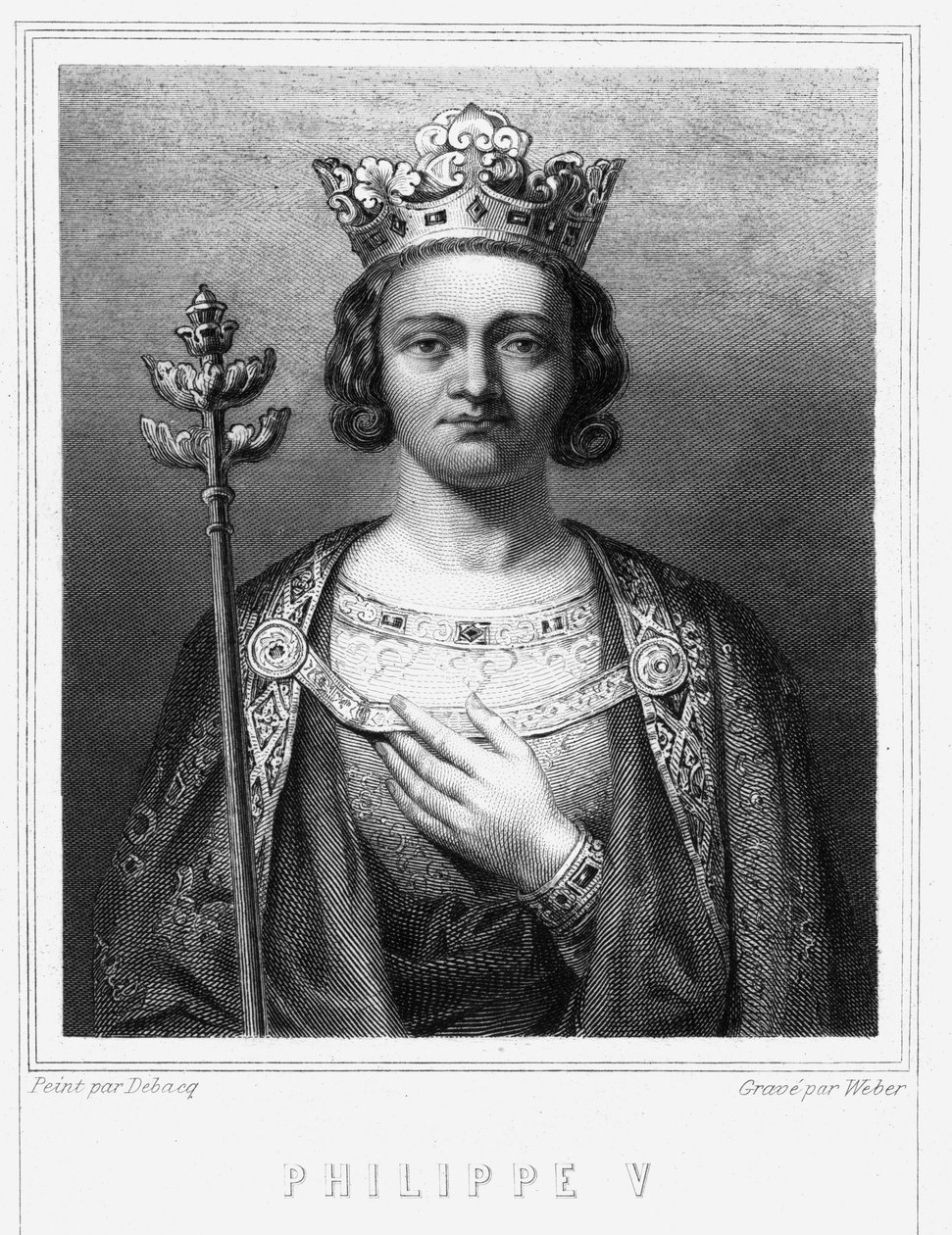 Portret van Filips V de Lange (1294 - 1322), koning van Frankrijk - in "Histoire des Français" door Lavallée, gravure, sd door Unknown artist