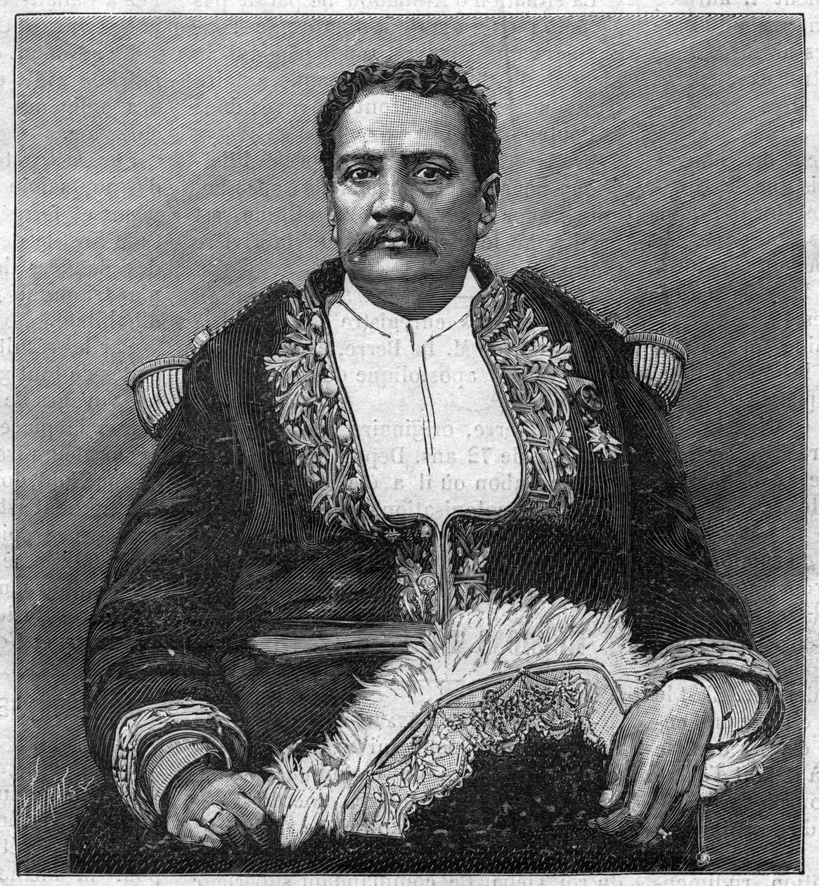 Portret van Pomare V (1839 - 1891) de laatste monarch van Tahiti - gravure door Unknown artist