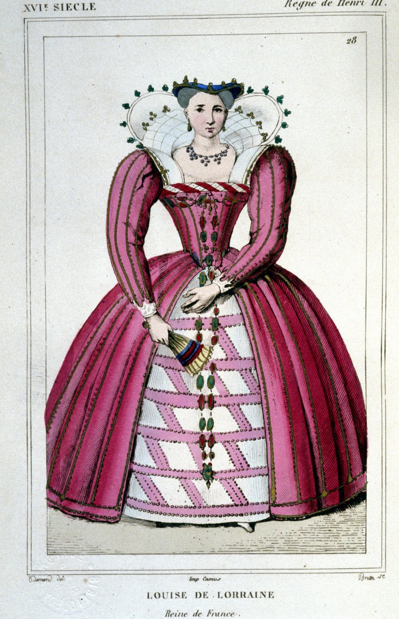 Portret van Koningin Louise van Lotharingen (1553 - 1601), vrouw van Hendrik III. Gravure uit 1830 door Unknown artist
