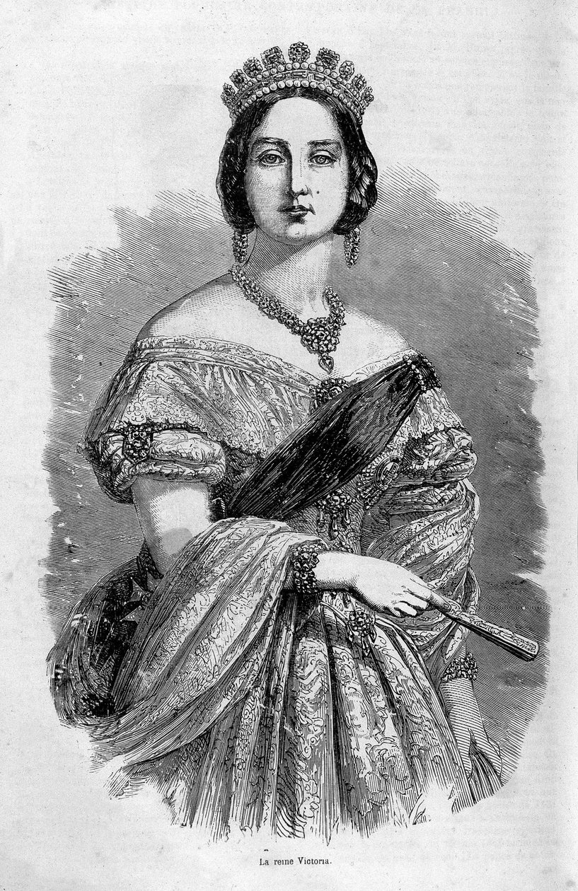 Portret van jonge koningin Victoria - gravure, midden 19e eeuw door Unknown artist