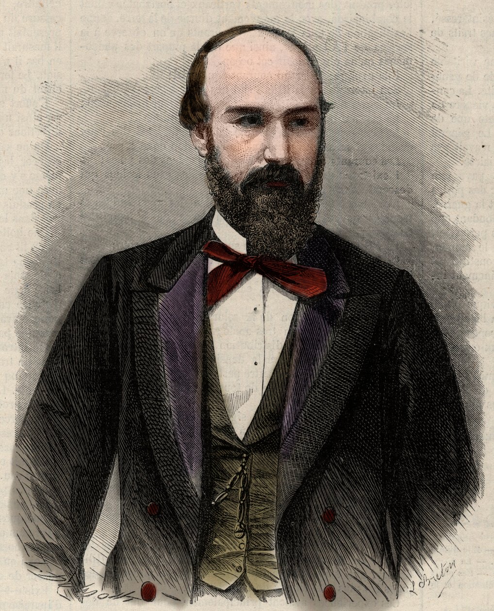 Portret van Santos Gutierrez (1820-1872), politicus en voormalig president van de Verenigde Staten van Colombia. Gravure in 